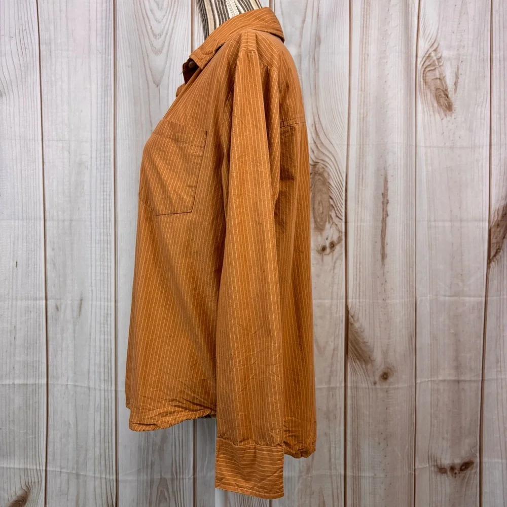 Vanilla Star Button Up Long Sleeve Shirt Pinstripe Top Burnt Orange Size Small - Picture 2 of 12